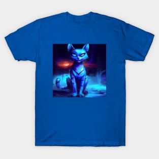 Futuristic Blue Cat Survived the Apocalypse T-Shirt